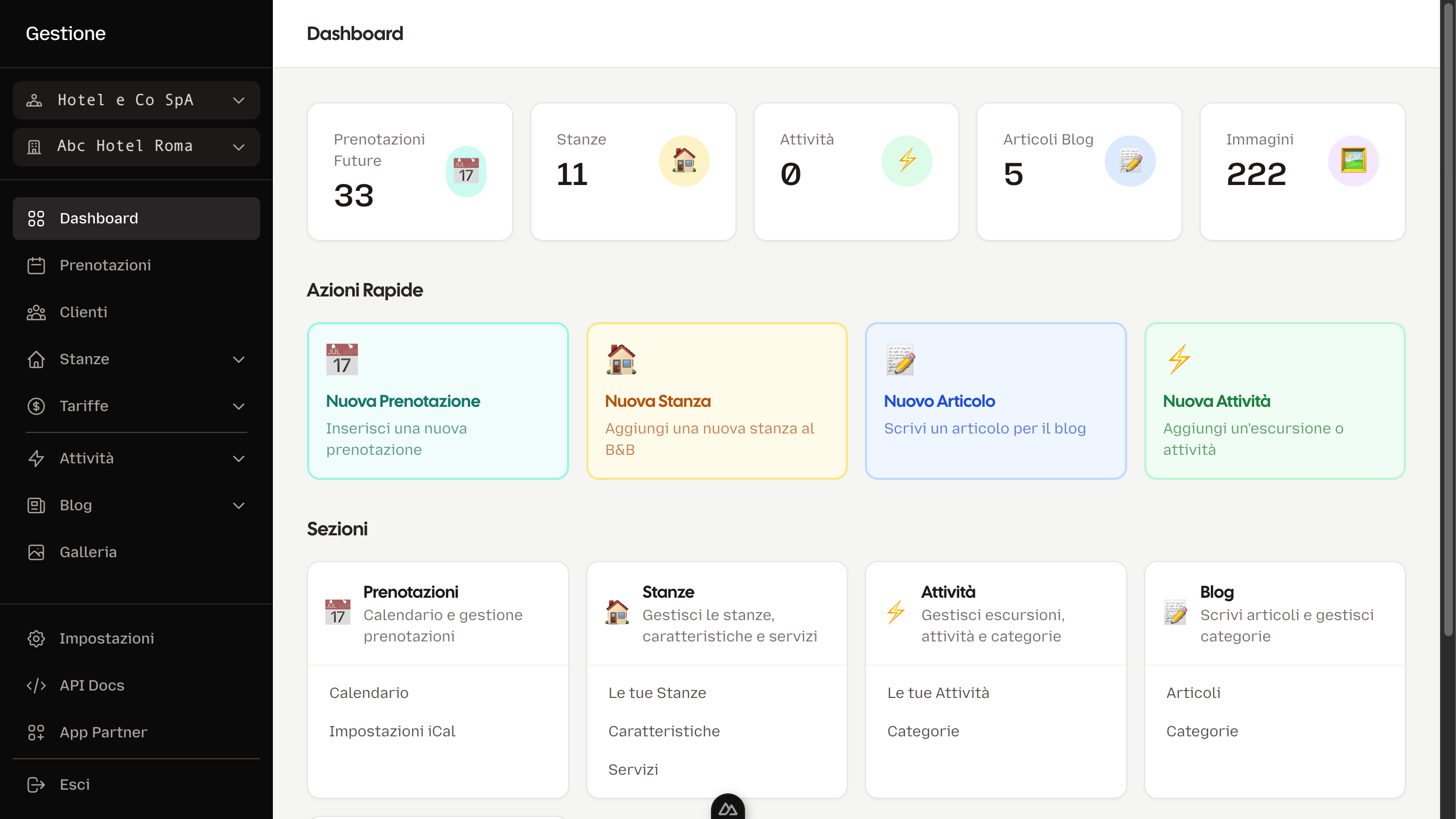 Dashboard Digihosty - Pannello di gestione prenotazioni